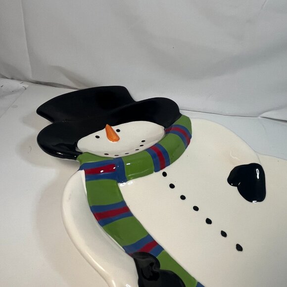 St Nicholas Square Jolly Snowman Platter Chip Dip Veggies 17" x 11” Christmas - Picture 2 of 6